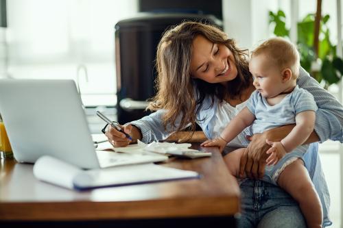 A mother multitasking